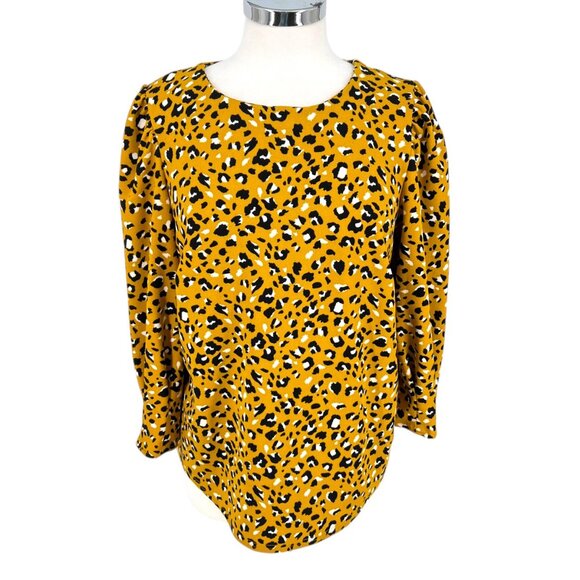 Melloday Leopard Print Blouse Yellow Black Size Medium Keyhole Back - Picture 1 of 14